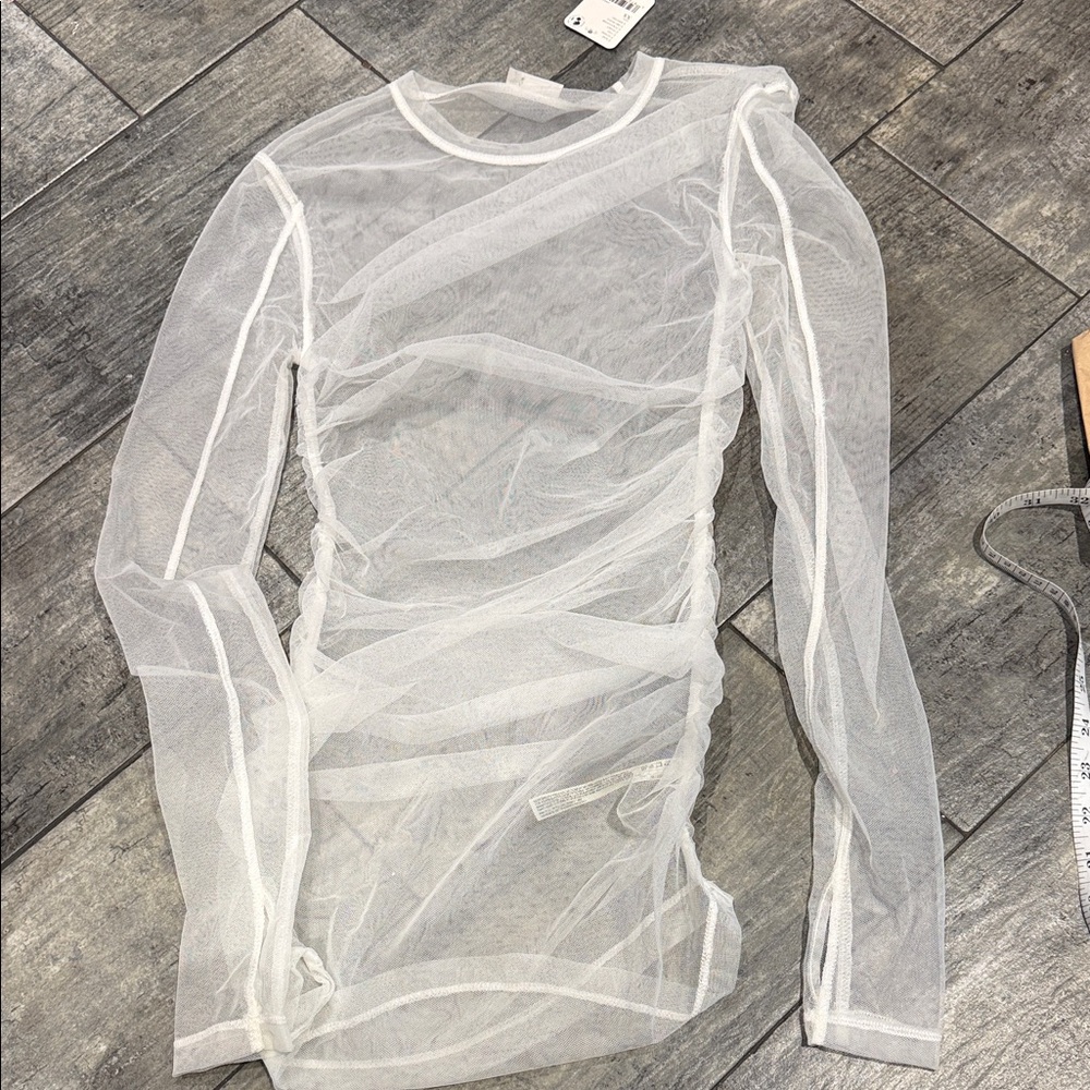 Free People White Sheer Long Sleeve Mesh Top